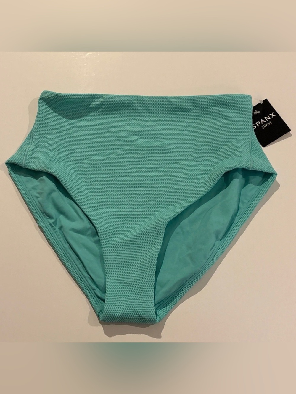 Spanx Pique Hi-Rise Shaping Cheeky Swim Bottoms Trop Turquoise 50392R Sz Small
